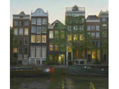 Gerard Huysman, Huizen aan de gracht Amsterdam Afmetingen: 73x77cm Techniek: Olieverf op paneel