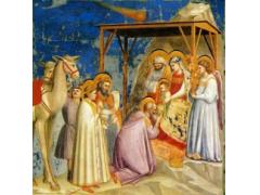 Giotto di Bondi schildert in 1304 of 1306 deze voorstelling van de Aanbidding der Wijzen voor het kind Christus. Hij denkt dat de Kerstster in werkelijkheid een komeet is geweest. (Bron: Musei civici di Padova)